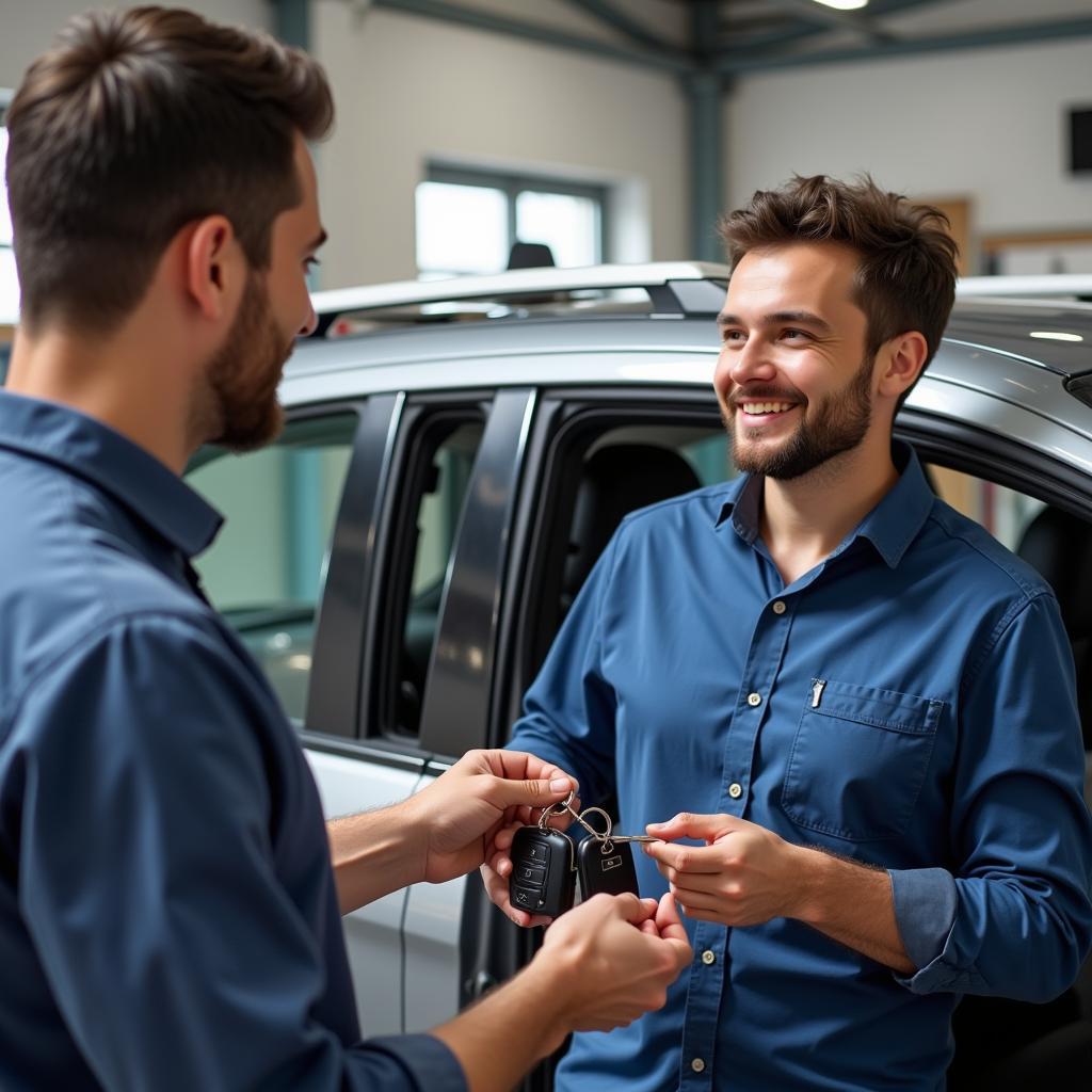 Satisfied customer receiving car keys