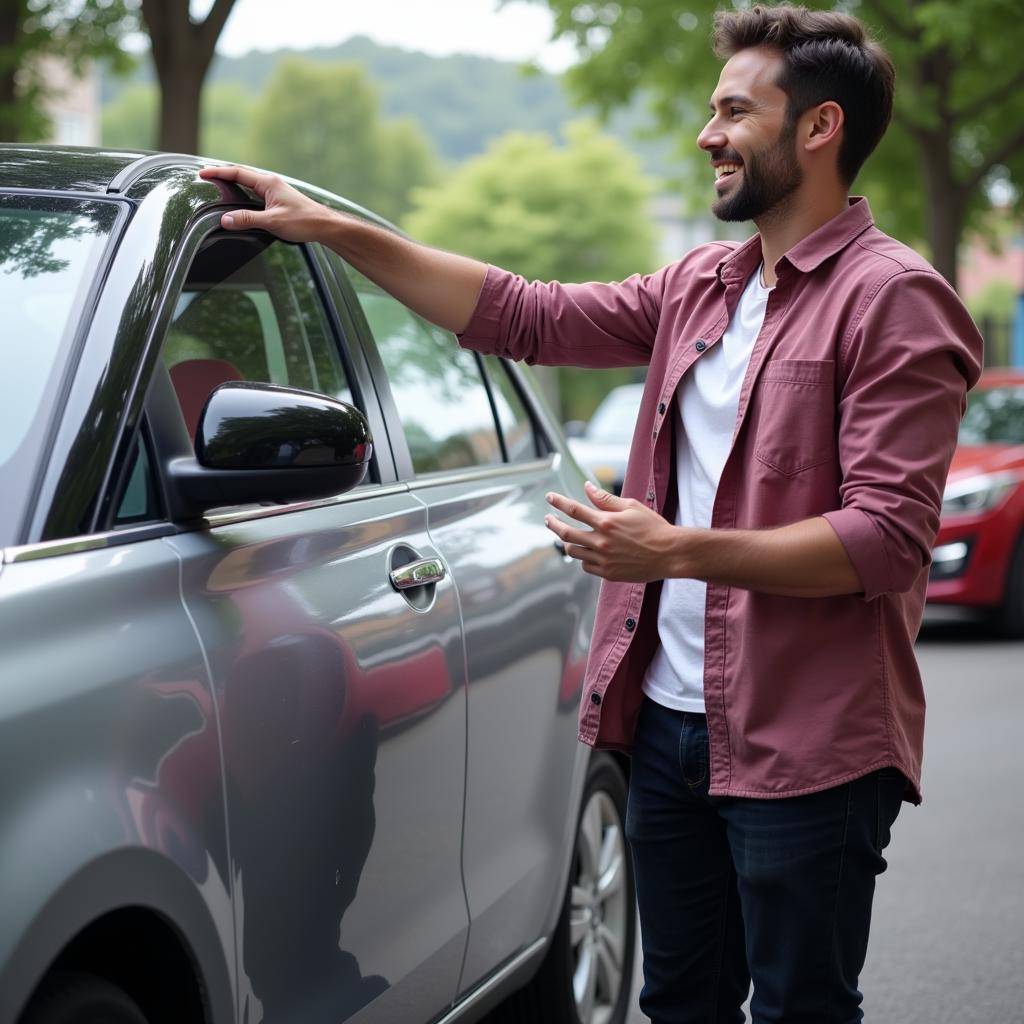 Satisfied Customer Receiving Repaired Car