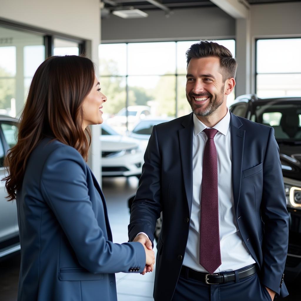 Satisfied Customer Shaking Hands with Service Advisor