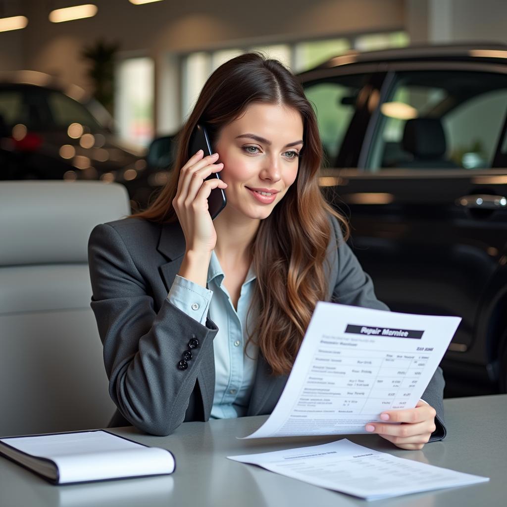  Woman reviewing a car repair estimate