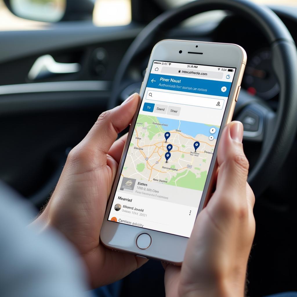 Person using their smartphone to find a nearby authorised car service center