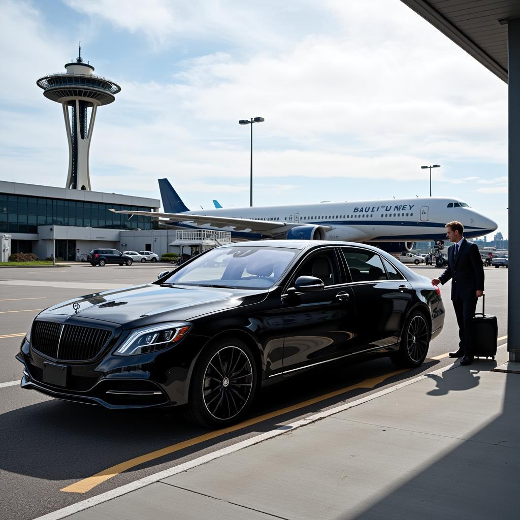 Luxury sedan waiting for passenger at Seattle Airport