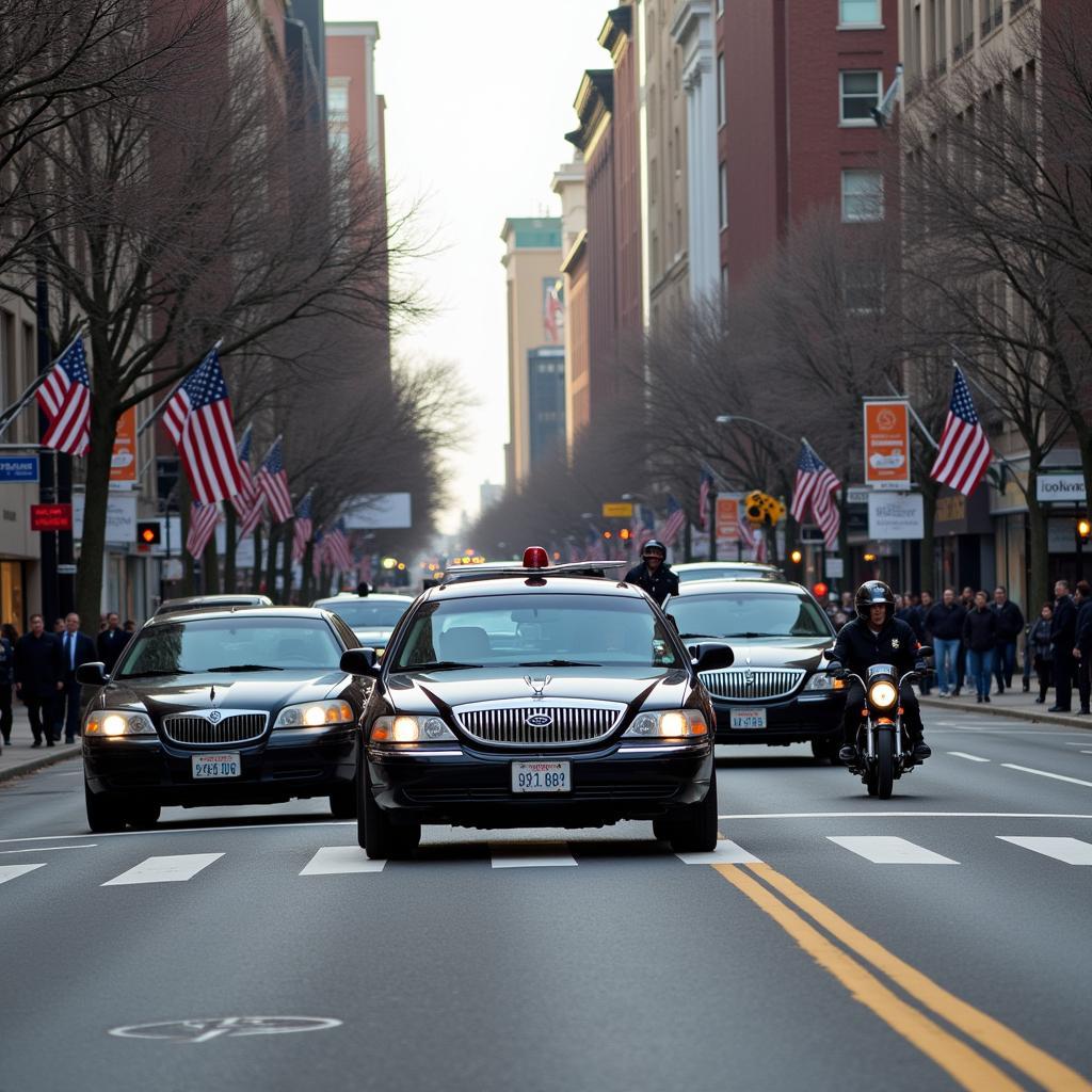 Multiple layers of security surrounding the presidential motorcade