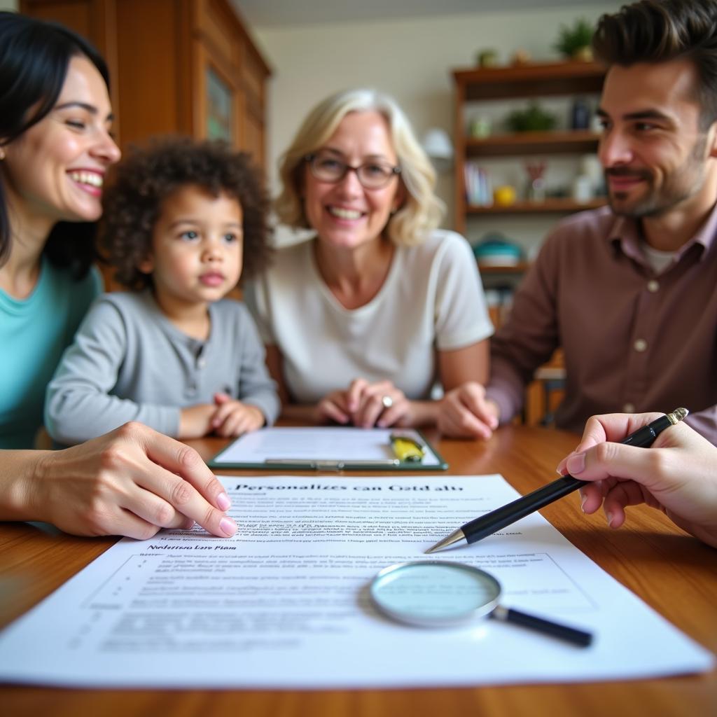 Senior woman reviewing care plan with family