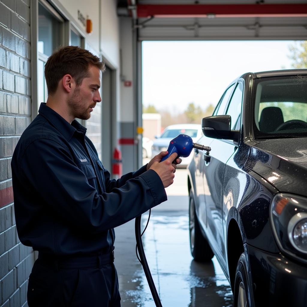 Mechanic Inspecting Car Wash Equipment