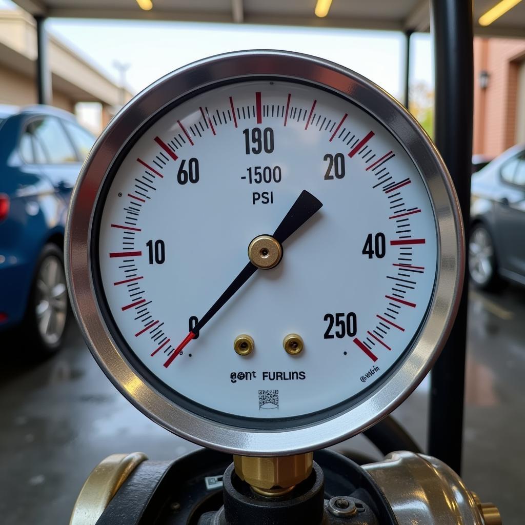 Self-service car wash pressure gauge reading