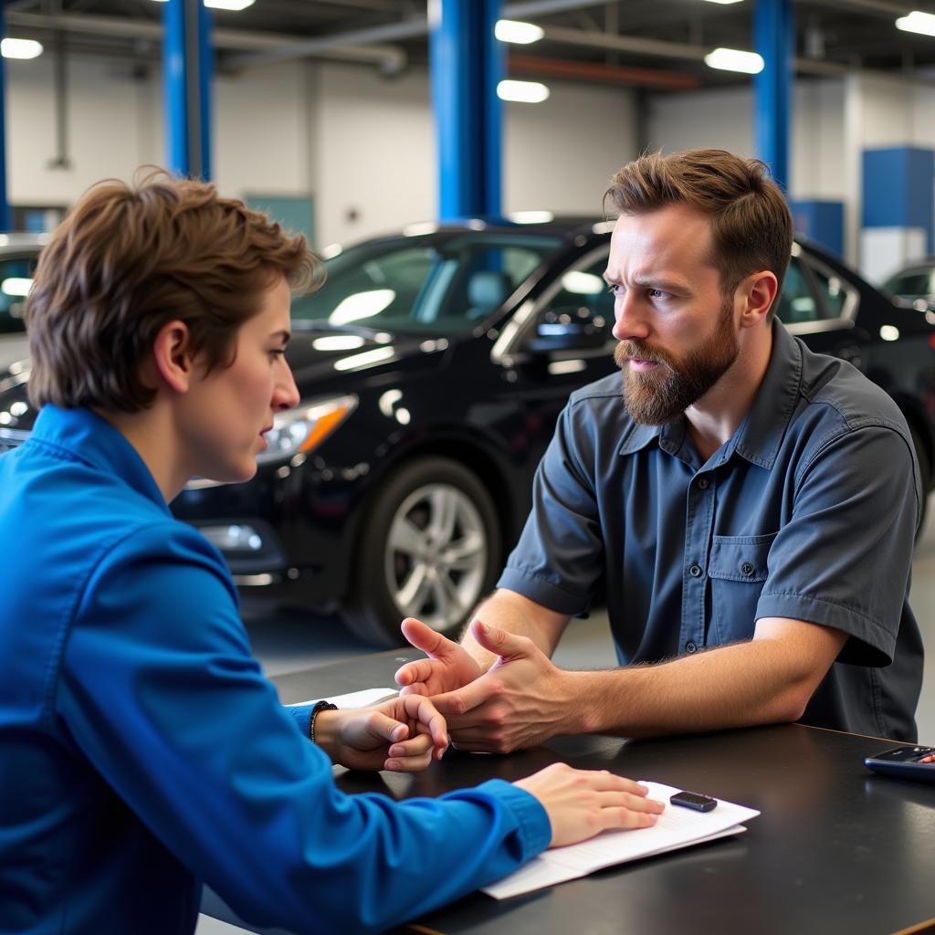 Service Advisor Discussing Car Repairs with a Customer