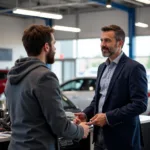 Service advisor talking to customer