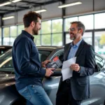 Service advisor discussing car options with a customer