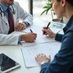 Doctor and patient signing a service agreement