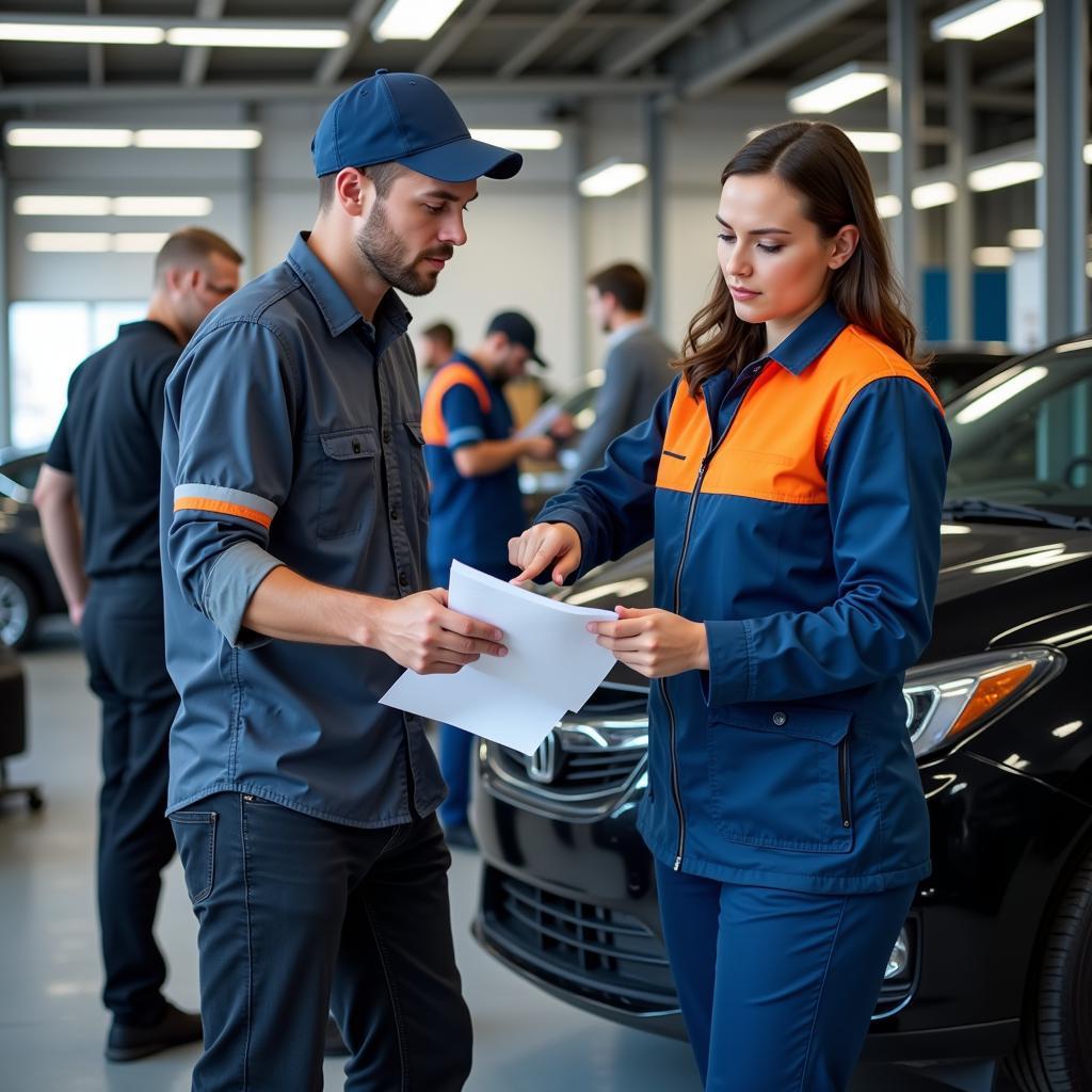 Service Consultant Reviewing Work Order with Technician