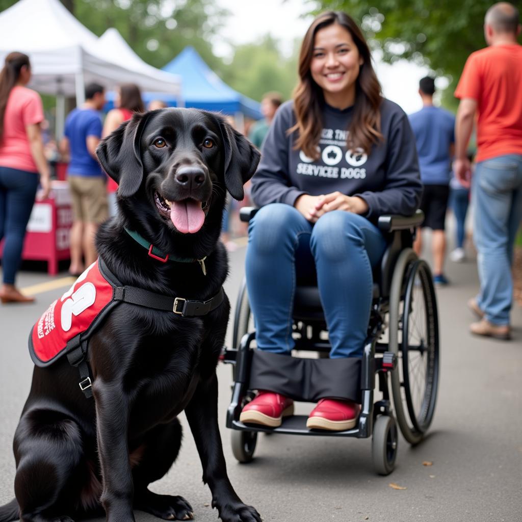 Service dog with its handler at a non-profit event