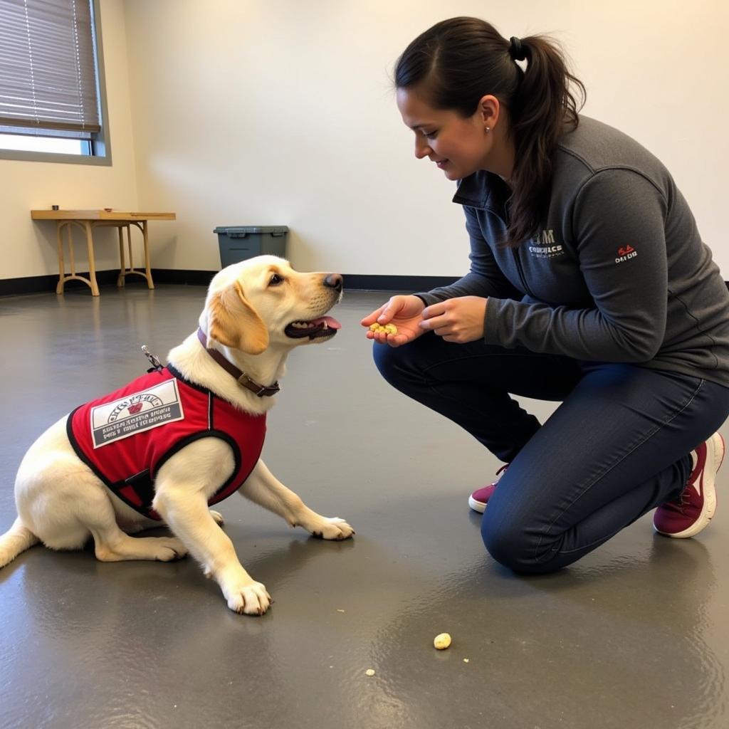 Service Dog Trainer Working with a Labrador Retriever