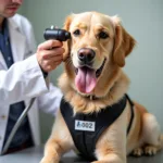 Service dog receiving a checkup at the vet