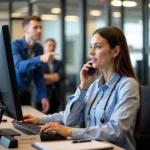 Service Writer Using Computer at Desk