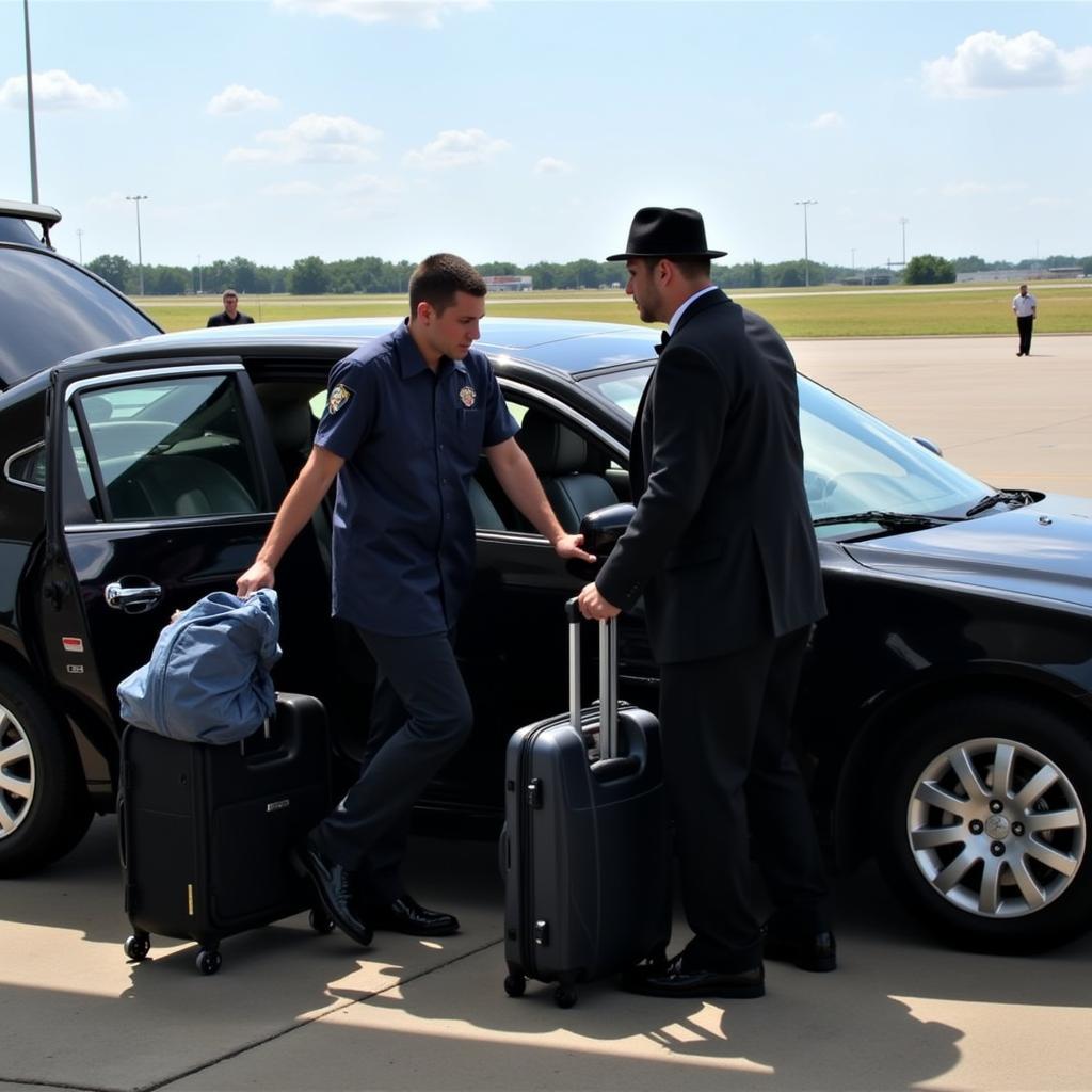 Business Traveler Exiting Black Car at Shreveport Regional Airport