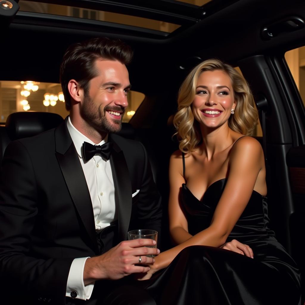 Couple Arriving at a Gala in a Black Car