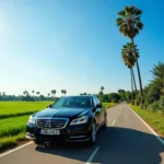 Luxurious car service traveling through Cambodian countryside