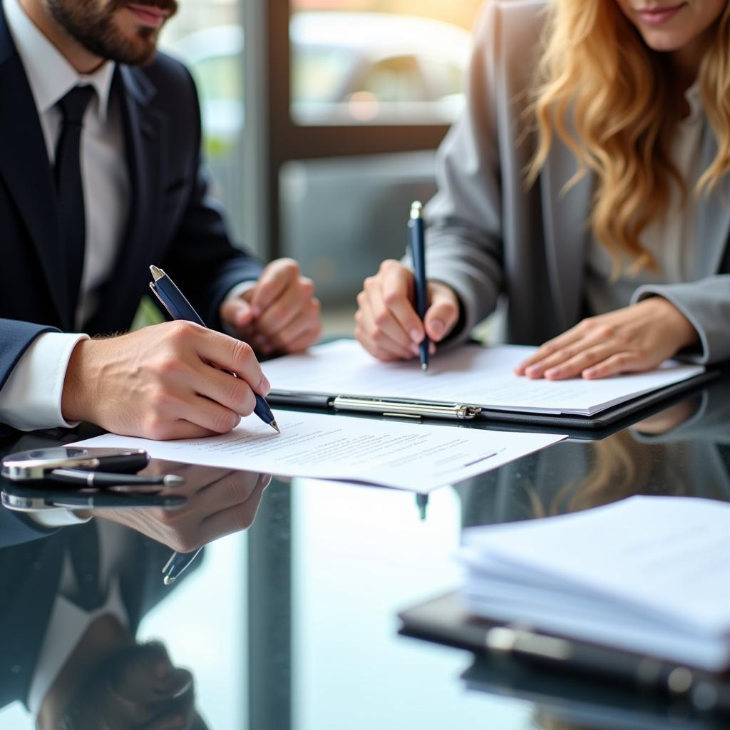 Signing car sale paperwork