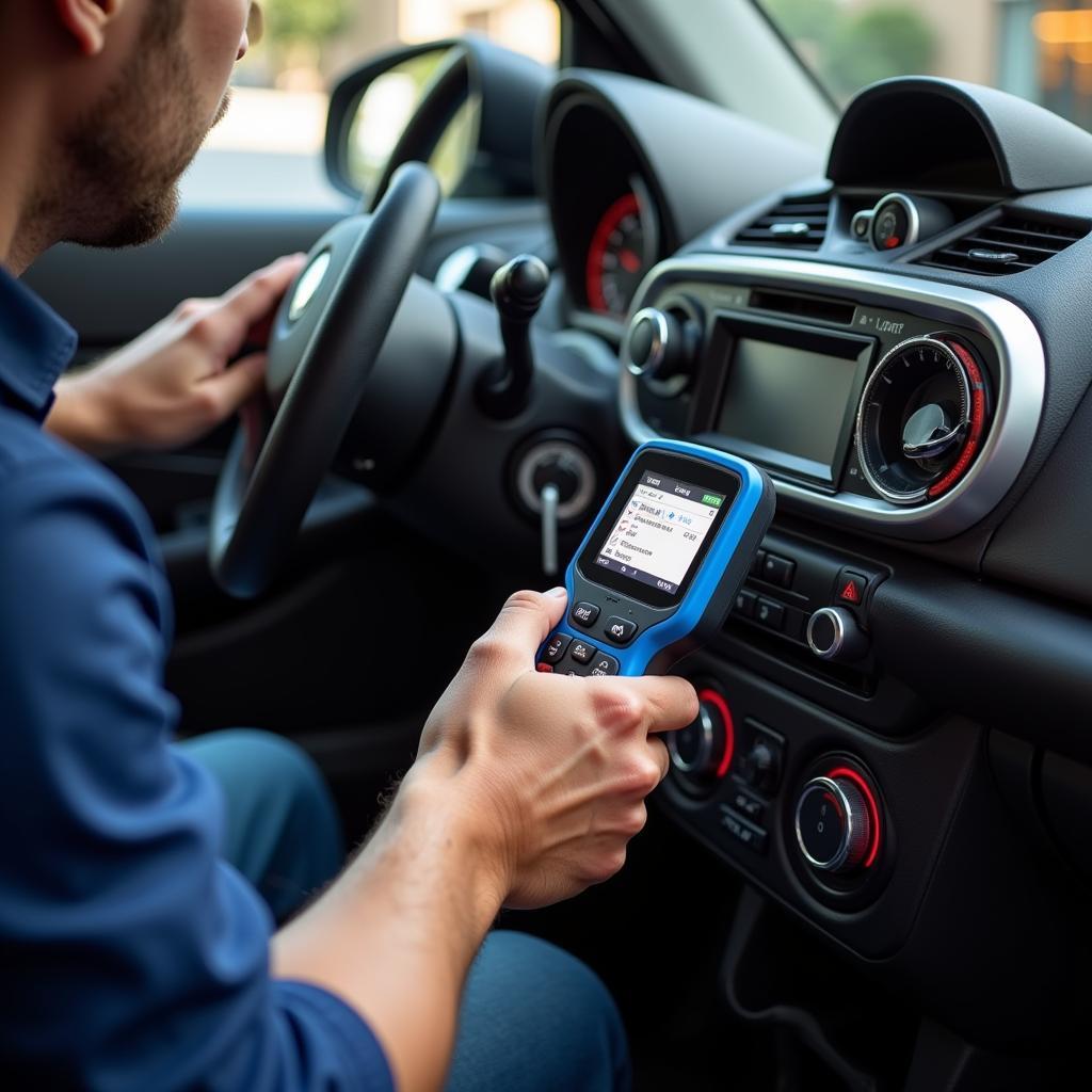 Mechanic Performing Diagnostic Scan on Smart Car