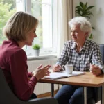 Social worker discussing care options with a senior citizen