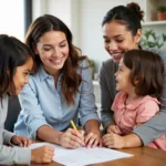 Social worker assisting a family with a child care application