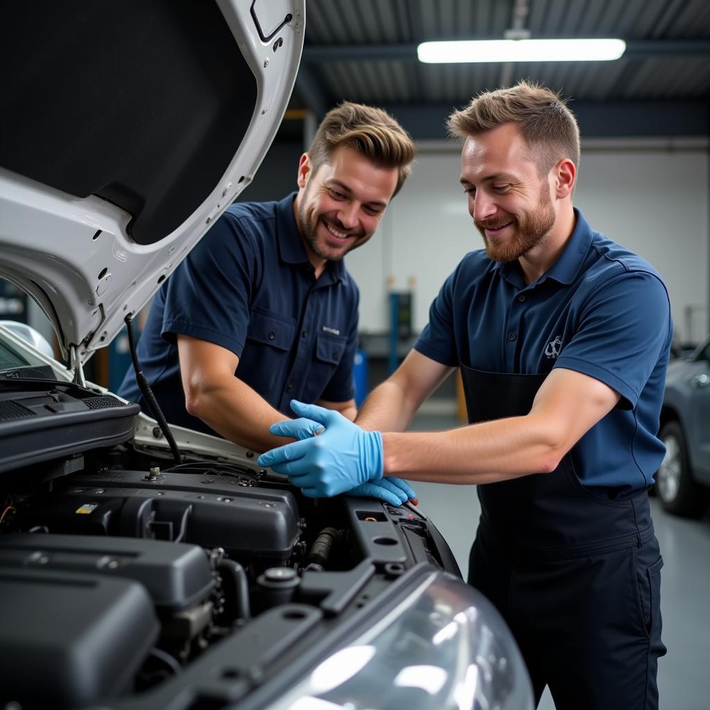 Southport mechanic explaining car repair to a customer