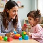 Speech-language pathologist engaging a child in speech therapy