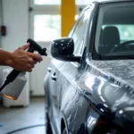 Applying Spray Wax at Car Wash