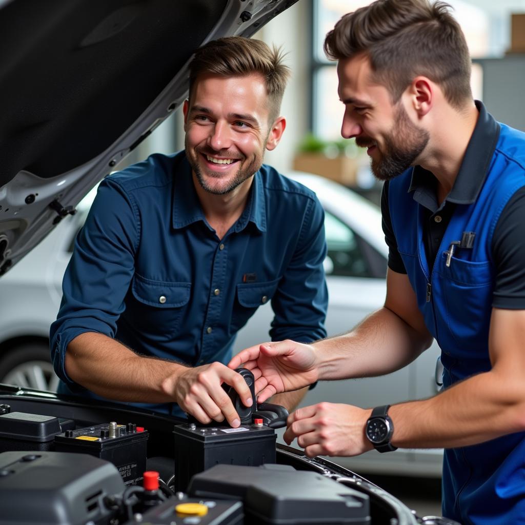 Stockport Mechanic Explaining Car Battery