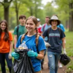 Student leading community cleanup