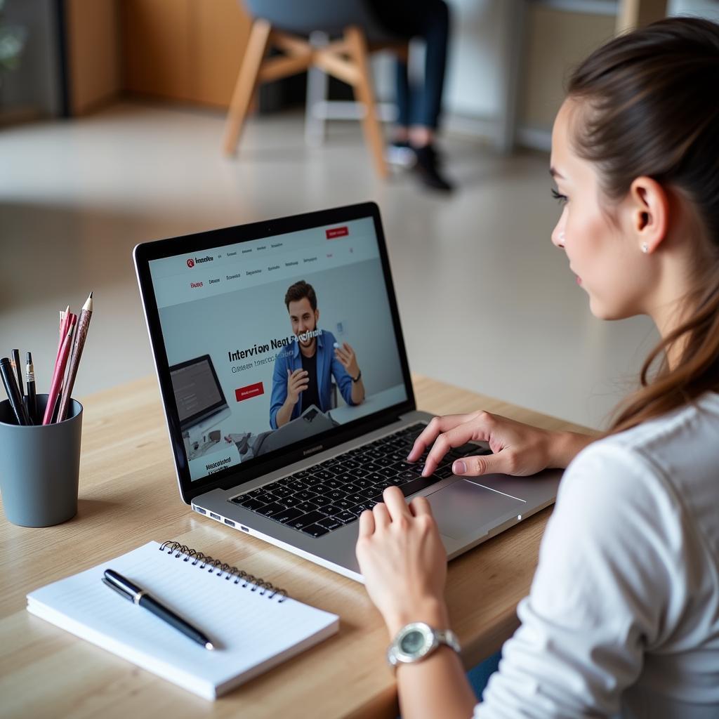 A student preparing for an interview with the help of resources on Handshake