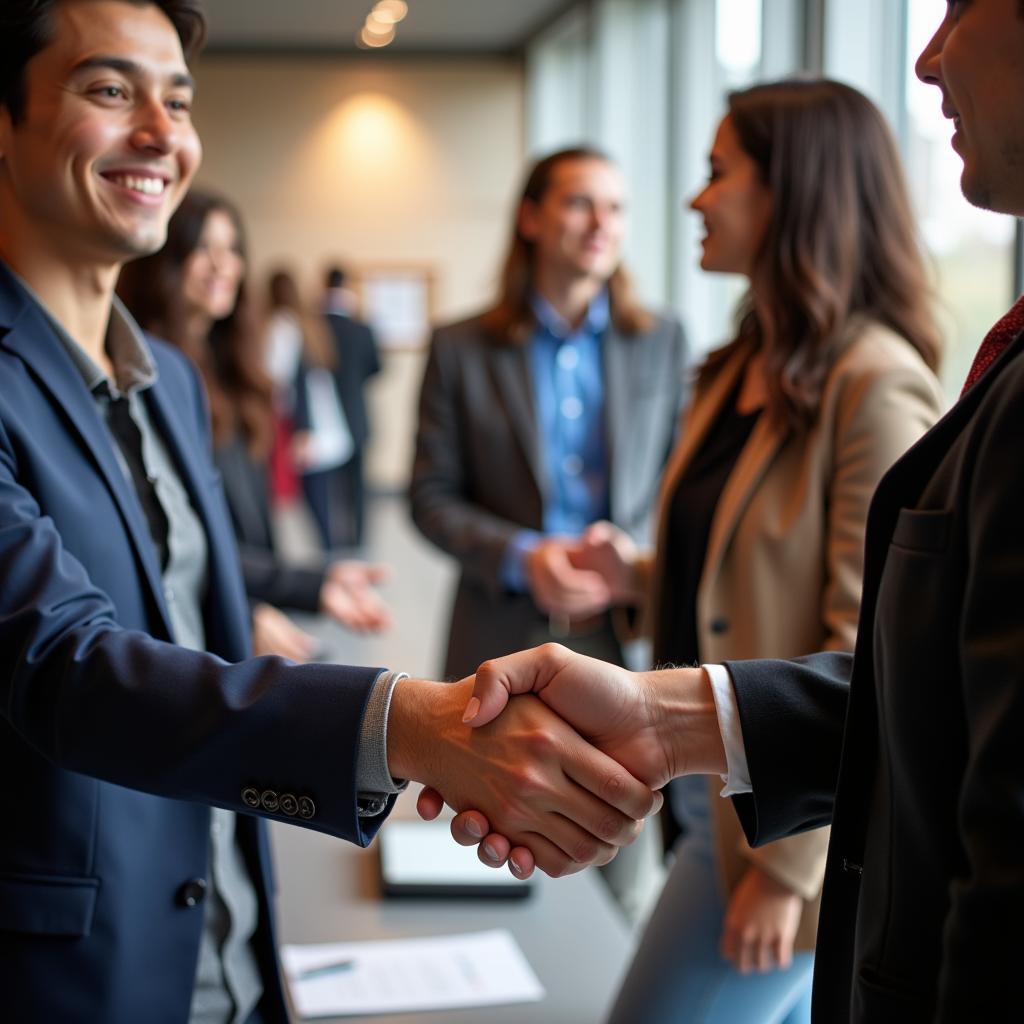 Student Shaking Hands with a Recruiter at a Career Event