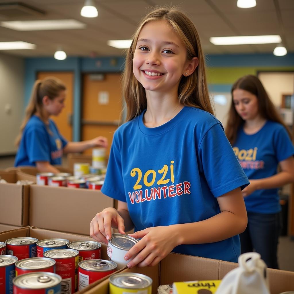 Student volunteering at a local food bank