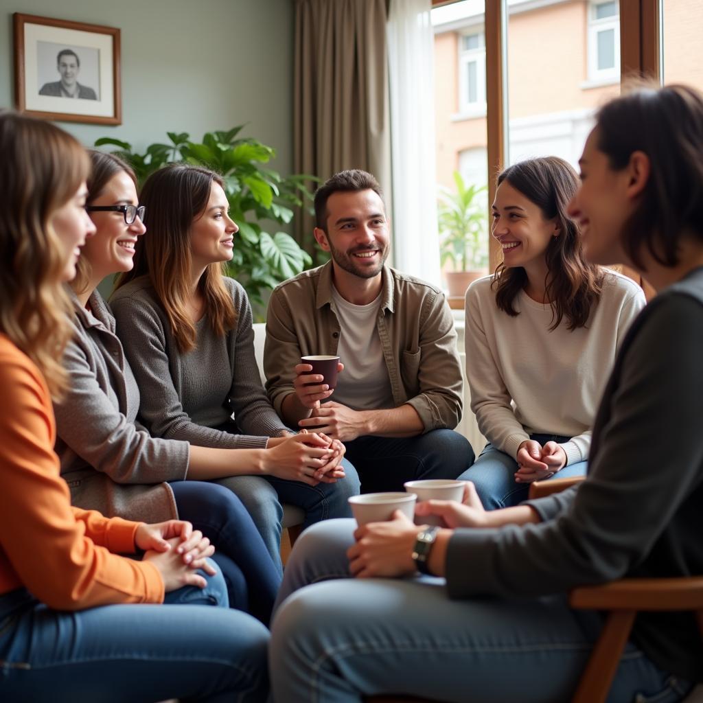 A diverse support group meeting