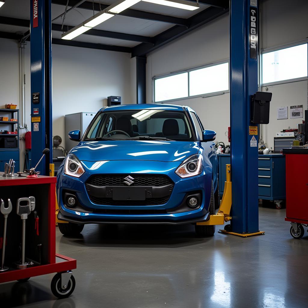 suzuki swift sport car on lift for service