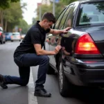 Taxi Driver Performing a Visual Inspection