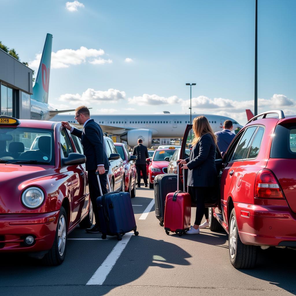 Taxi picking up passengers at Gatwick Airport