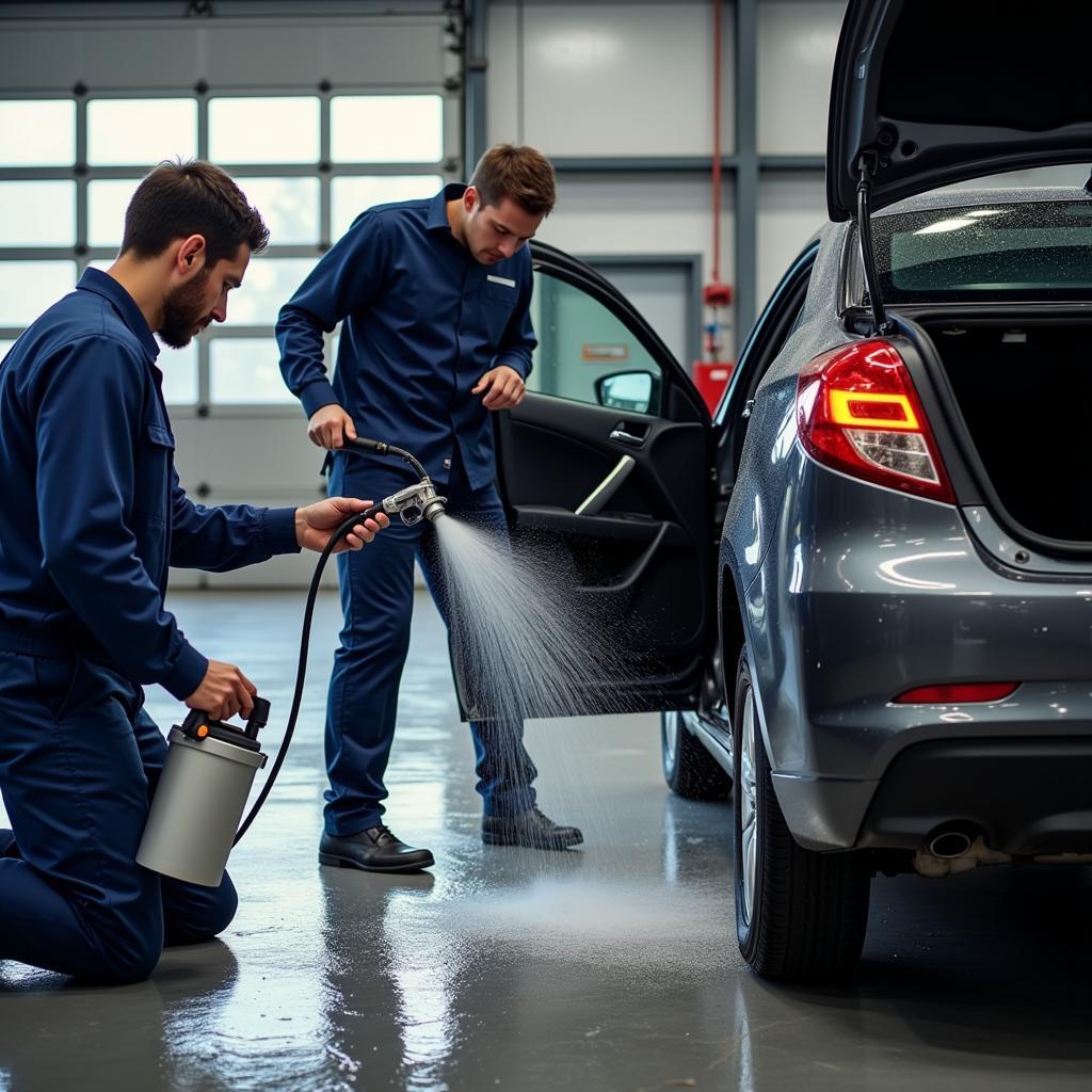 Car Boot Leak Test in Progress