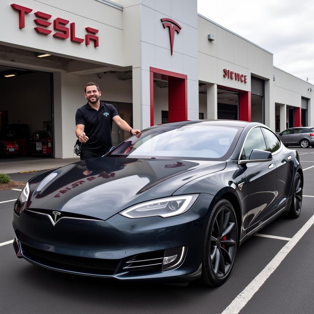 Tesla Owner Receiving Car After Service