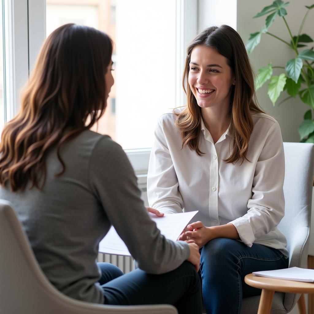 Therapist and client discussing payment options.