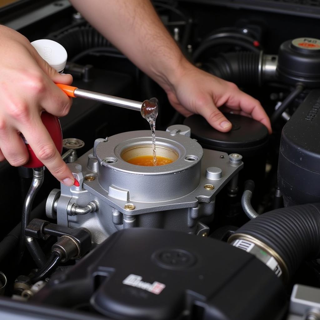 Mechanic cleaning a throttle body