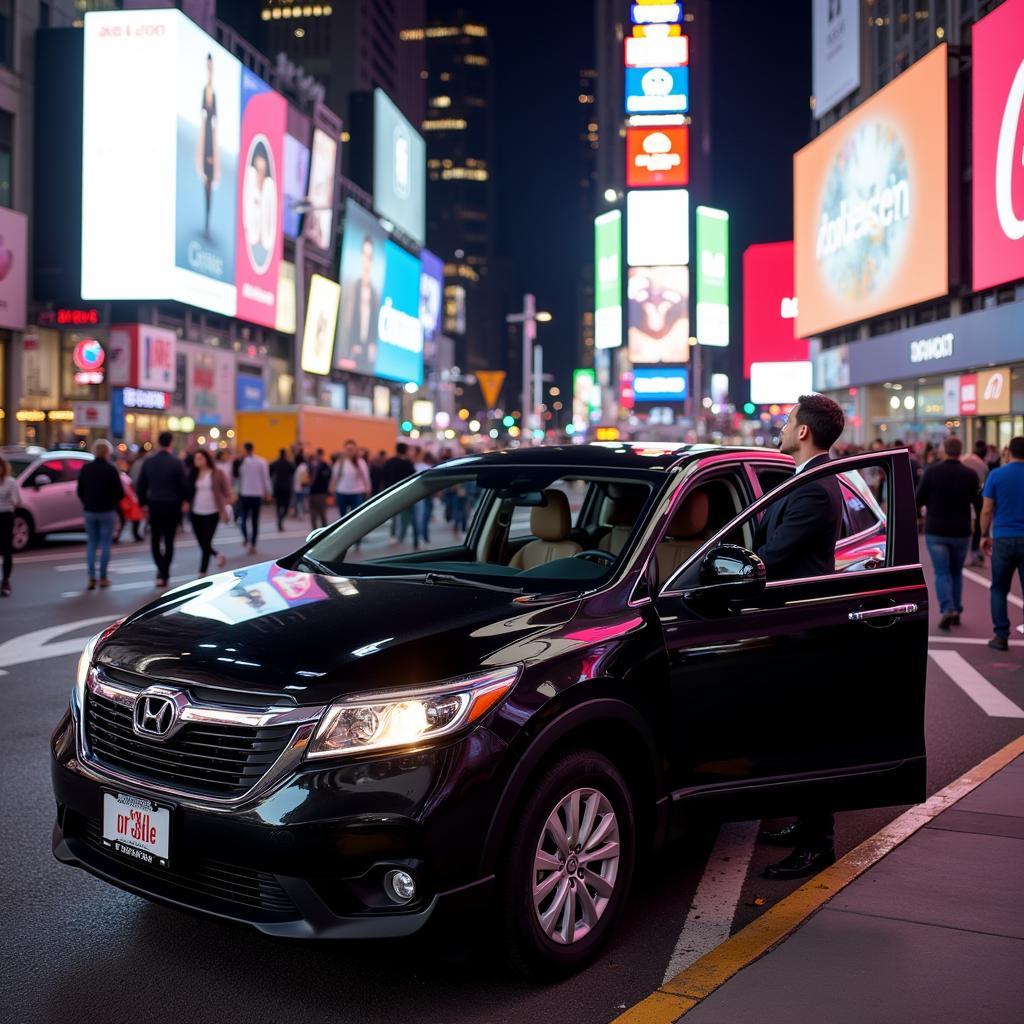 Arriving in Times Square by car service