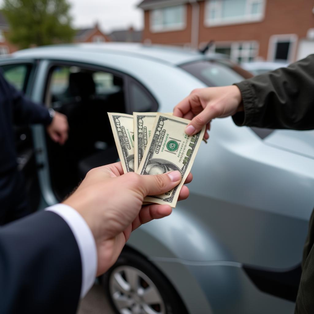 Handing cash tip to car service valet