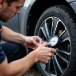 Mechanic Checking Tire Pressure