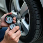 Checking Tire Pressure with Gauge