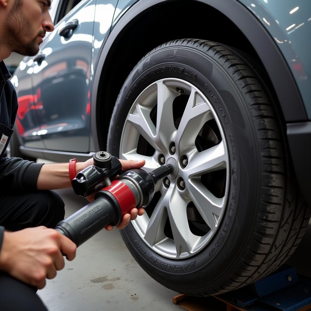 Mechanic rotating car tires