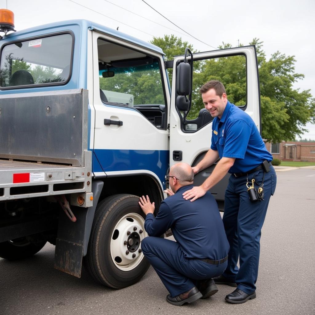 Tow Truck Driver Providing Roadside Assistance