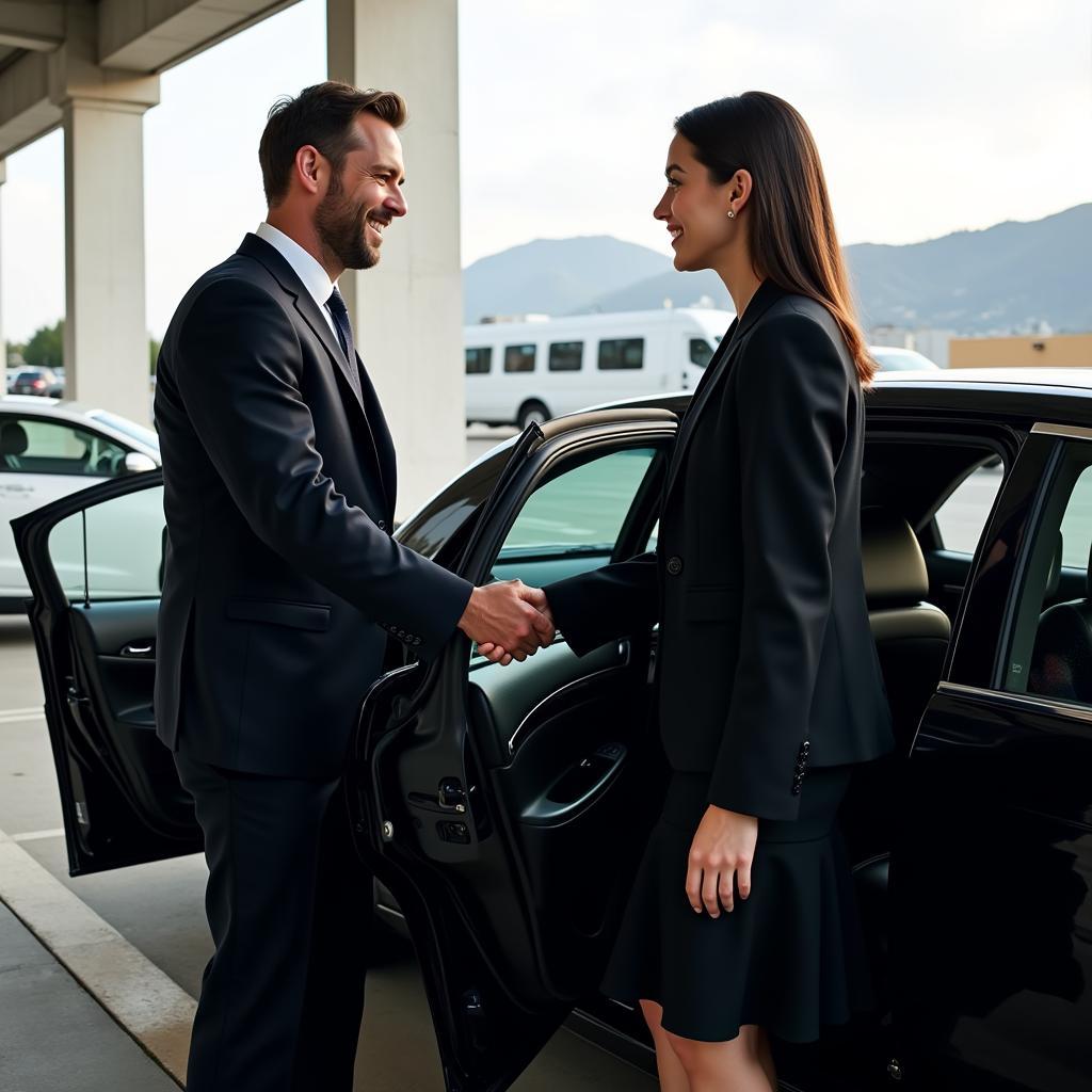 A professional chauffeur opening the car door for a passenger