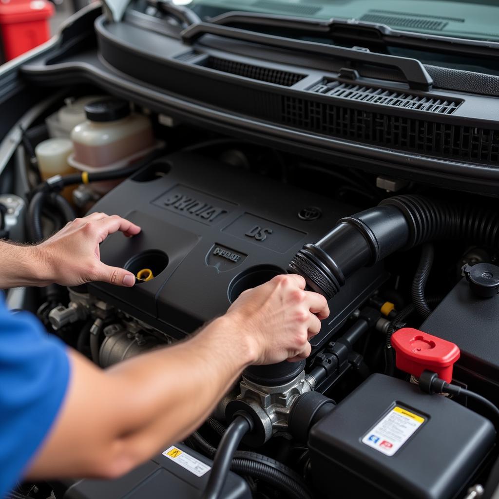 Inspecting the Engine Compartment of a Toyota Yaris